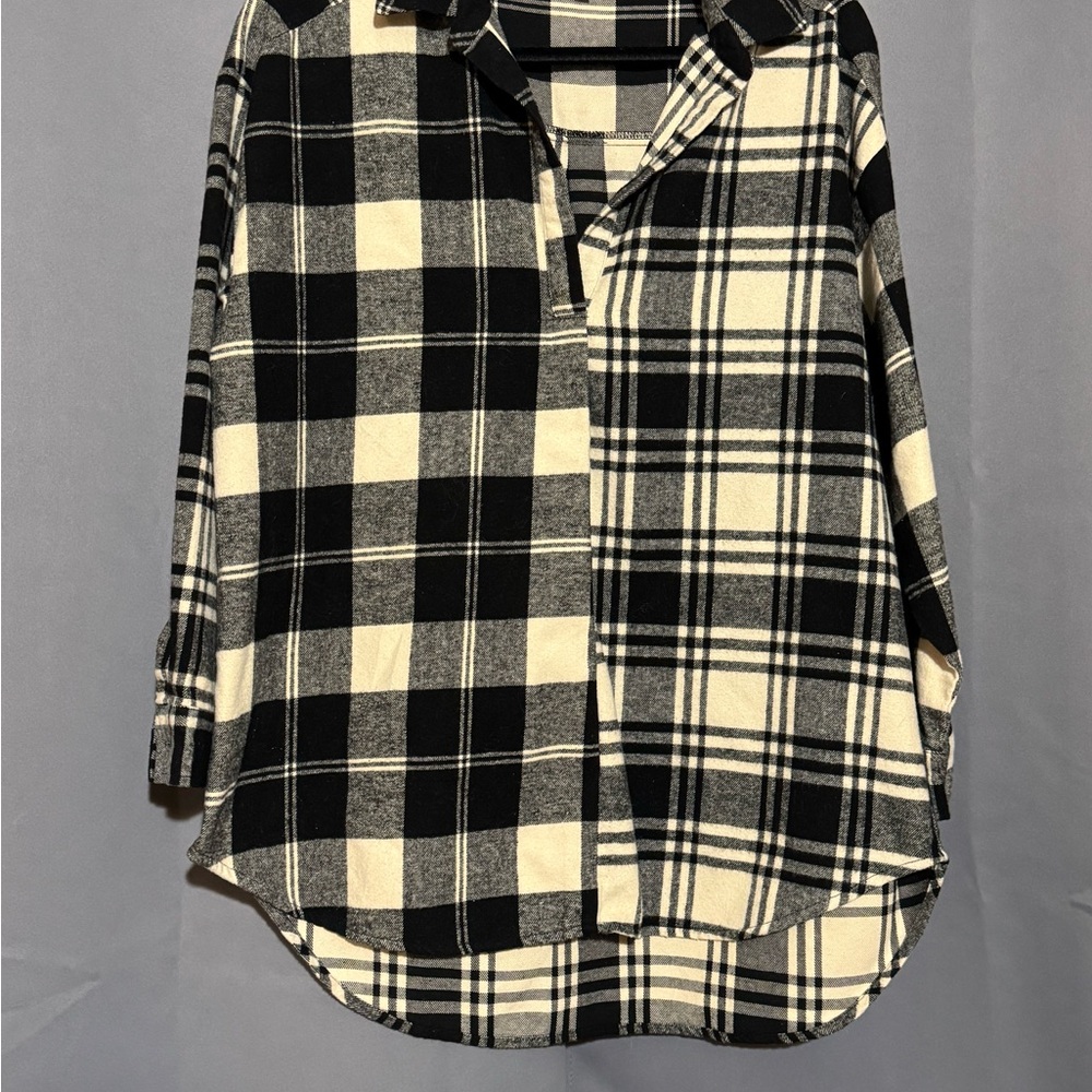 Plaid Black and Cream Women's Top